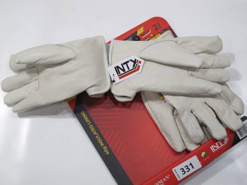lot 331 image: NEW Plainsman Premium Cowhide 100% Leather Gloves Fleece Lined Insulated Large, 2 Pack