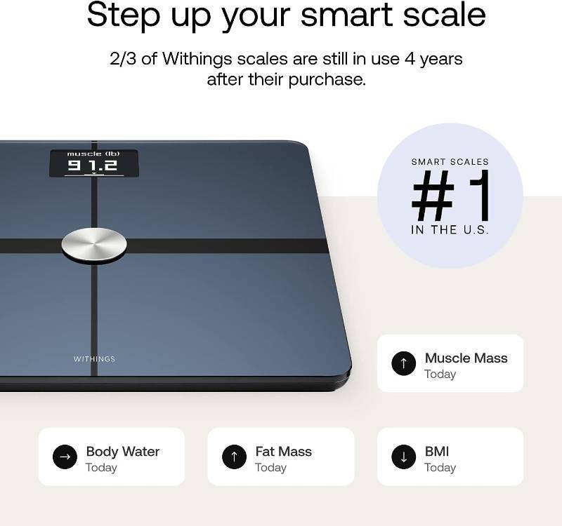 lot 336 image: NEW Withings Body Wi-Fi bathroom scale for Body Weight - Digital Scale and Smart Monitor Incl. Body Composition Scales with Body Fat