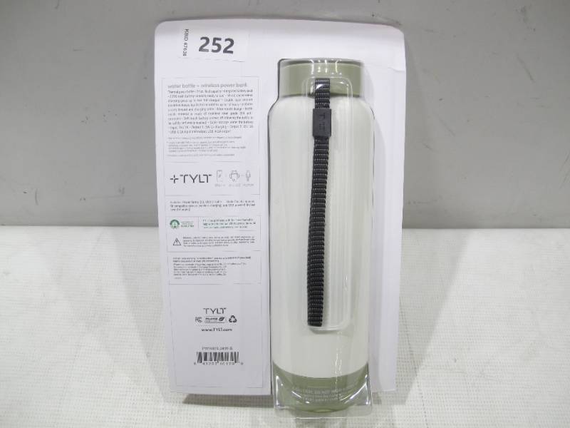 lot 358 image: NEW Tylt 12 Hour HotCold Water Bottle & Qi Wireless Power Bank, 24oz, White with Tan