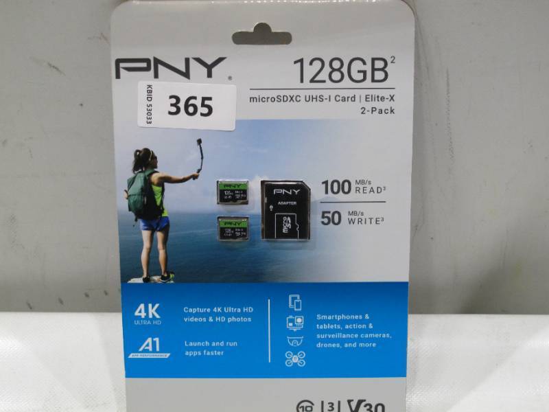 lot 365 image: NEW PNY Elite-X (128GB, 2 Pk) MicroSDXC USH-IU3 Class 10 V30, 100MBS With Adapter