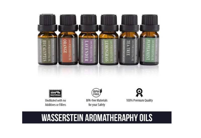 lot 948 image: NEW Wasserstein Aromatherapy Oils - 100% Pure Essential Oils Gift Set (Peppermint, Tea Tree, Lemongrass, Lavender, Orange, Eucalyptus) (6 Pack, 10ml)