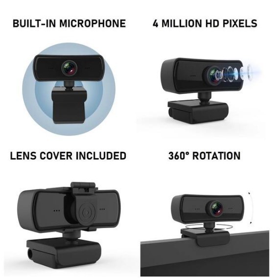 lot 929 image: DARTWOOD 2K QHD USB Webcam with Built-in Microphone and Lens Cover (Black)