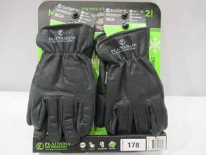 lot 178 image: NEW Plainsman CG6617 Cold Weather Gloves 40g, 2 Pairs Premium Cowhide Leather - Black MEDIUM