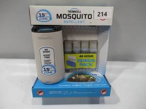 lot 214 image: NEW  Thermacell Patio Shield Mosquito Repeller, Bonus Pack with 48 Hours of Mosquito Protection - Cream