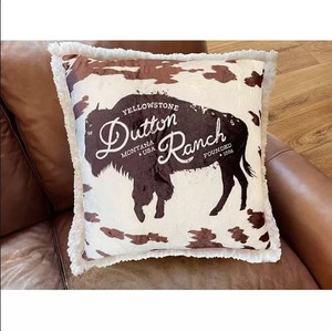 lot 254 image: NEW Pair of Yellowstone Silk Touch Pillow With Sherpa Back, 22 x 22 - Cattle Hide