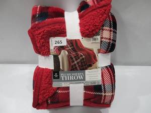 lot 265 image: NEW Members Mark Plush Sherpa Reverse Throw, 60 x 70 - Red Plaid