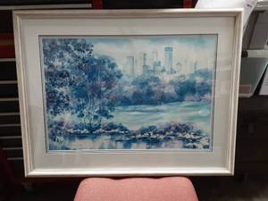 lot 22 image: Framed Print By Lou Roman (Watercolor Artist) Minneapolis Skyline & Golf Course