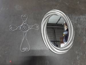 lot 28 image: Oval Mirror 30x22, Metal Cross 24