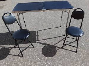 lot 30 image: Pair Of Folding Chairs, Adjustable Height Folding Table