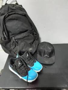 lot 38 image: Youth Size 7 Air Jordan Sneakers, Hat & Nike Back Pack