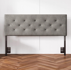 lot 21 image: Sven & Son Diamond-Tufted Mid-Rise Upholstered Headboard, Wall or Bed Frame Mount - Full or Queen (Gray)