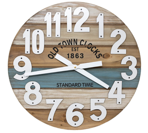 lot 64 image: 30 Wooden Multi-Color Maritime Coastal Beach Large Number Wall Clock (Blue, 30 inch)