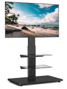 lot 65 image: Rfiver Swivel Floor TV Stand with Mount, Wood Base and 2 Flexible Media Shelves