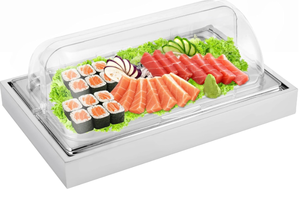 lot 70 image: Ice Food Serving Display Tray with Clear Roll Top Cover Buffet Cold Serving Cooler Platte
