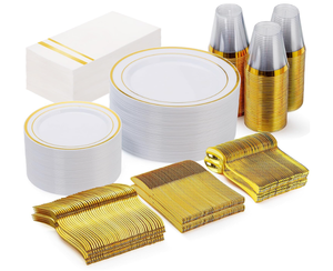 lot 160 image: Cather 350pcs Gold Plastic Plates