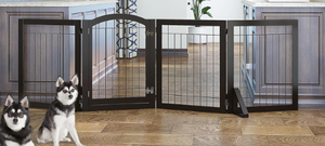 lot 382 image: SPIRICH 96-inch Extra Wide 30-inches Tall Dog Gate with Door Walk Through