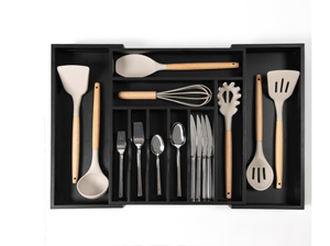 lot 136 image: Premium Silverware Organizer for Kitchen Drawers, Black