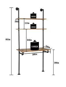 lot 353 image: Industrial Bookcase Desk Wall Mount Floating Pipe Table with Storage