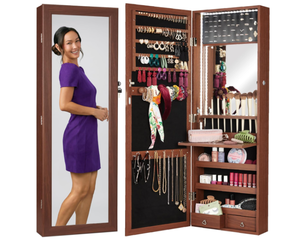 lot 372 image: Best Choice Products LED Mirror Jewelry Cabinet, Walnut