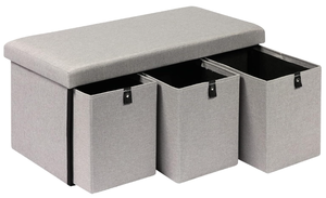 lot 393 image: PINPLUS Storage Ottoman with Drawers, Grey