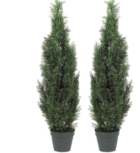lot 496 image: Two Pre-Potted Artificial Cedar Topiary Tree