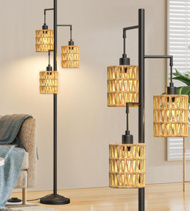 lot 203 image: 3-Lights Rattan Floor Lamps with ONOff Foot Switch
