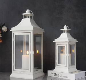 lot 204 image: JHY DESIGN Set of 2 19.5&13Tall Outdoor Candle Lanterns Vintage