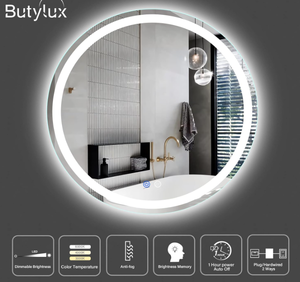 lot 223 image: 24 Inch LED Round Backlit Mirror, Smart Touch Button