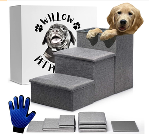 lot 249 image: Dog Stairs for High Beds or Couch- Foldable Dog Steps WStorage