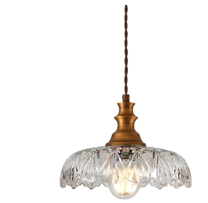 lot 455 image: Farmhouse Vintage Gold Glass Pendant Ceiling Hanging Light