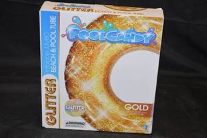 lot 44 image: Pool Candy GOLD GLITTER Pool Tube Float  Inflatable JUMBO Size 48 - Pool Diva