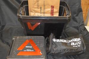 lot 101 image: Assorted Lot - Mini 200psi Case Air Compressor, Safety Tubes, Portable Vacuum, Etc - Tubs Included