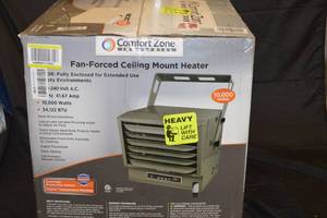 lot 115 image: Comfort Zone Industrial 10,000 Watt Fan Forced Ceiling Mount Heater