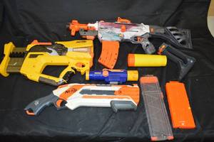lot 117 image: Assorted NERF Blaster Bundle with Accessories - Darts Not Included