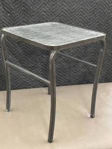 lot 34 image: Glass Top Table 22 inches tall 17.5 X 17.5 top            I 3