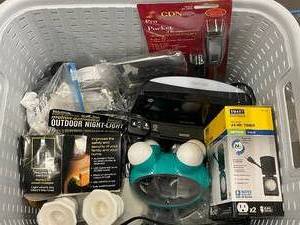 lot 117 image: Random Electronics and lights Basket           I 1