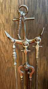 Vintage Brass Nautical Motif Fireplace Set