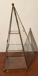 Vintage 16 Brass and Glass 3 Shelf Pyramid Display Case Curio Miniatures