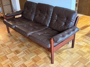 Vintage Mid Century Modern Scandinavian Leather Sofa
