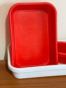 Three Vintage Ingrid Plastic Storage Trays and Fun Vintage Manicure Set