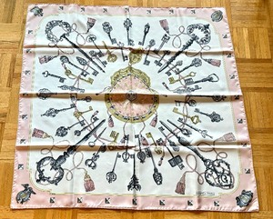 Vintage Herms Les Cles Pink Silk Scarf