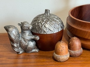 Vintage Kitchen Items including a Teakwood Bowl and Recipe  Card Holder