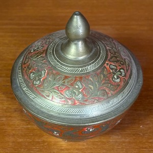 Vintage Persian Style Brass and Enamel Covered Bowl