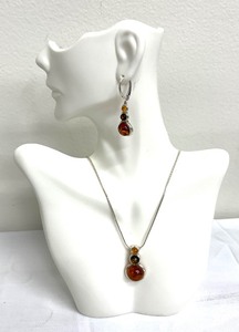 Sterling Silver and Amber Necklace and Earring Set