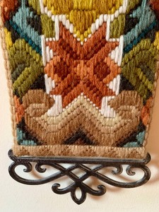 Pretty Vintage Weaved Tapestry Bell Pull with Metal Accent Ends