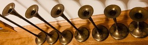 lot 114 image: Vintage Graduating Heights Brass Candle Holders