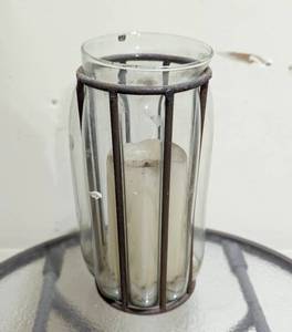 lot 68 image: Folding Glass Patio Side Table and Candleholder