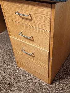 lot 33 image: Granite Topped Wood File Cabinet Desk