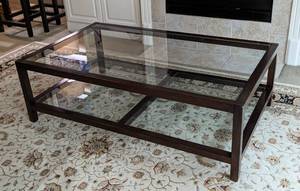 lot 15A image: Large Pottery Barn Glass Topped Coffee Table