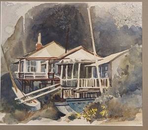 lot 21 image: Small Framed Scenic Watercolor Painting